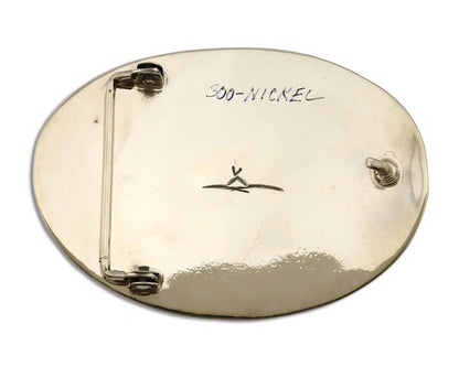 Men Navajo Belt Buckle .999 Nickel Onyx Artist Signed Teepee Handmade C.1980's