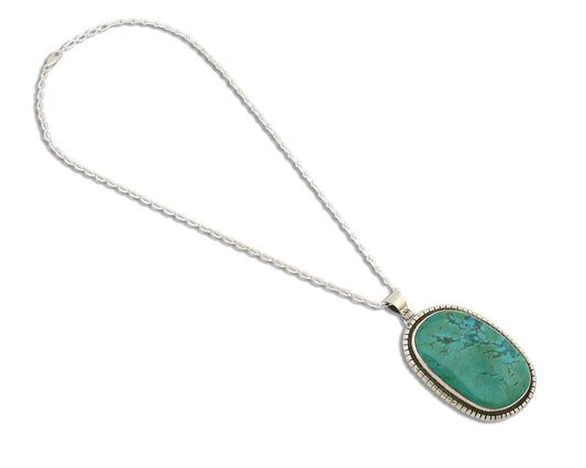 Navajo Necklace 925 Silver Natural Green Turquoise Native Artist Signed C.80's