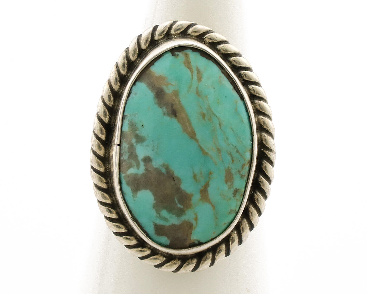 Navajo Ring .925 Silver Kingman Turquoise Native American Artist C.1980s