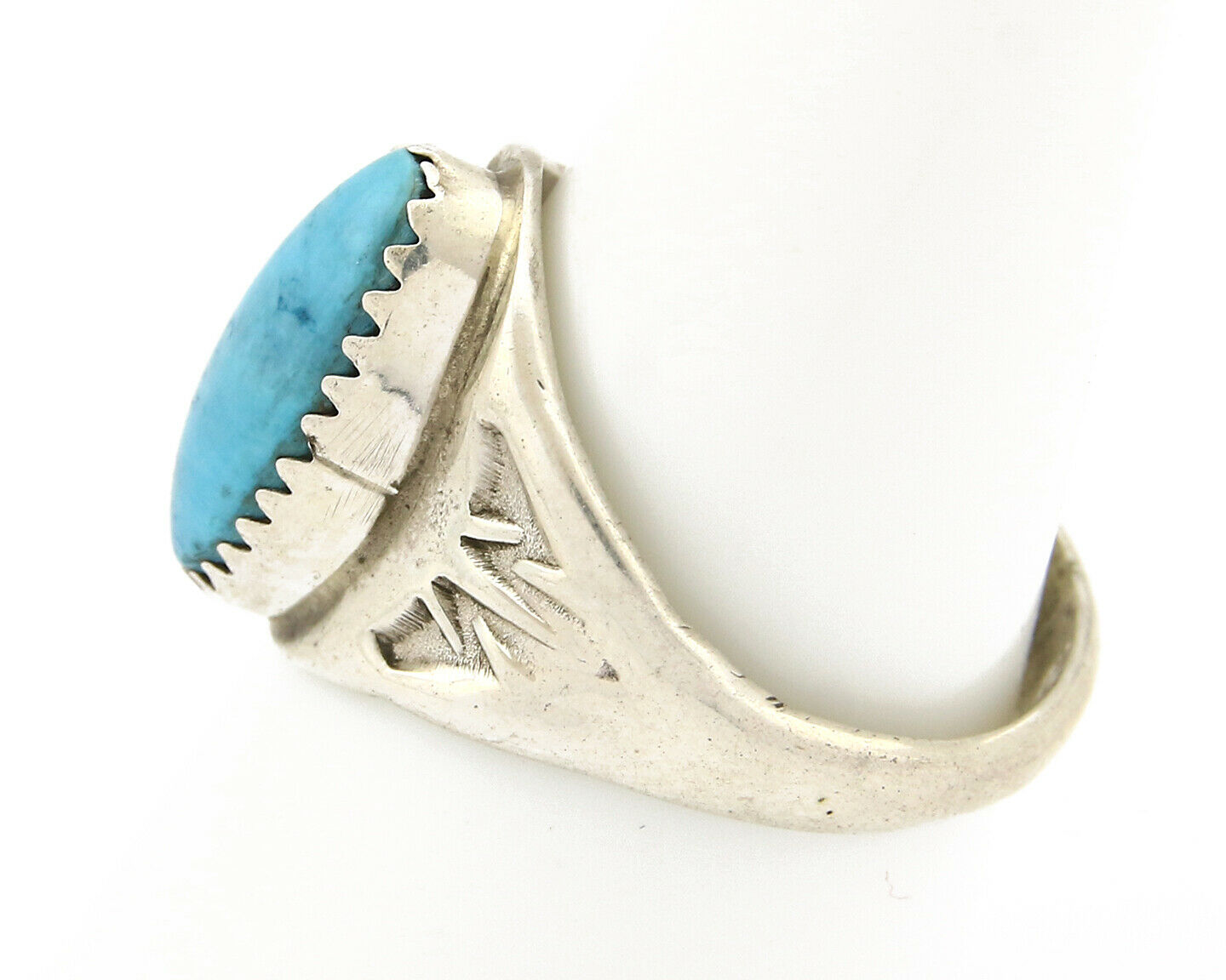 Zuni Ring .925 Silver Kingman Turquoise Hand Stamped Native American C.80's