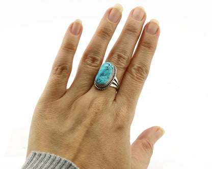 Navajo Ring .925 Silver Blue Turquoise Native American Artist C.1980's