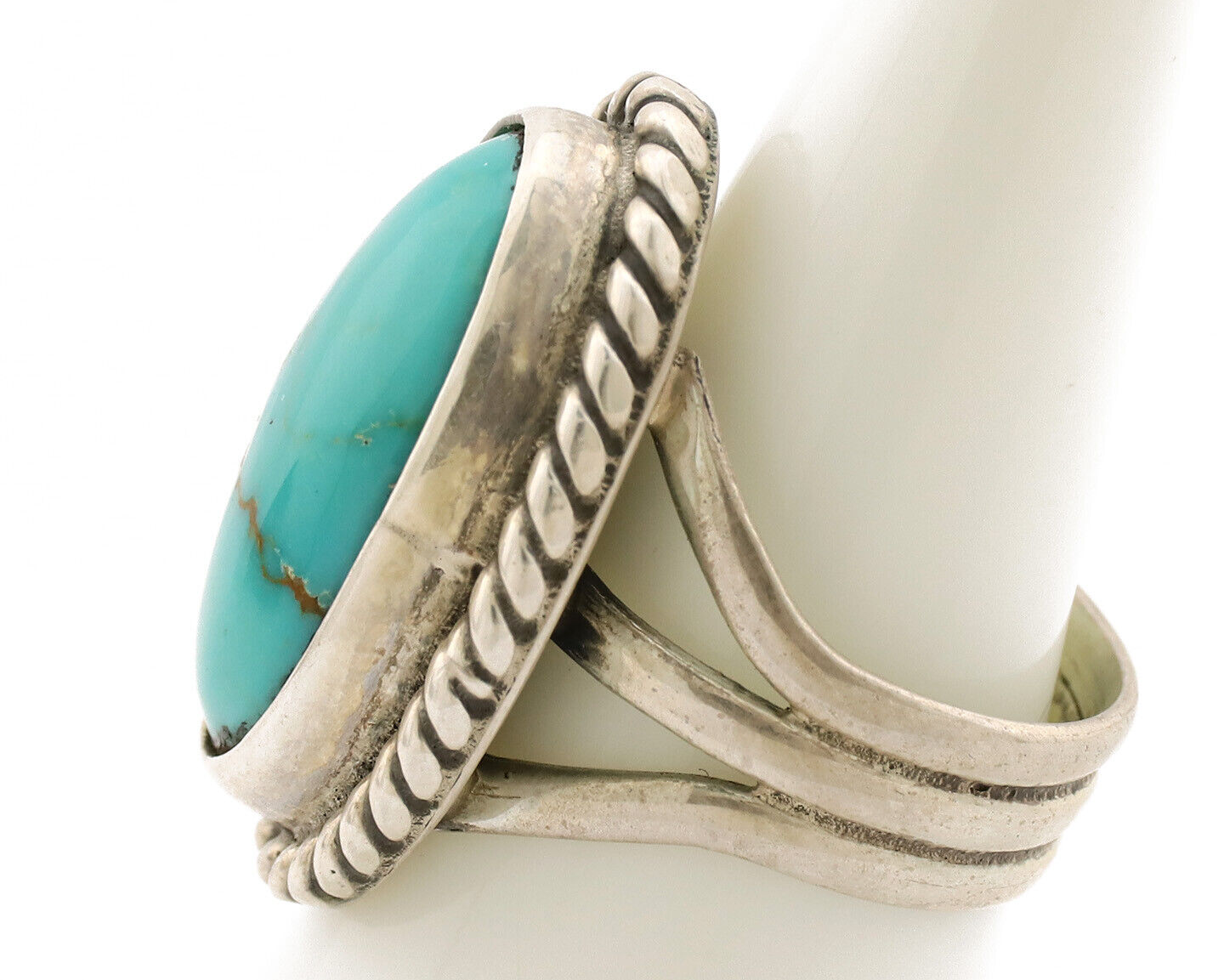Navajo Ring .925 Silver Kingman Turquoise Native American Artist C.1980s