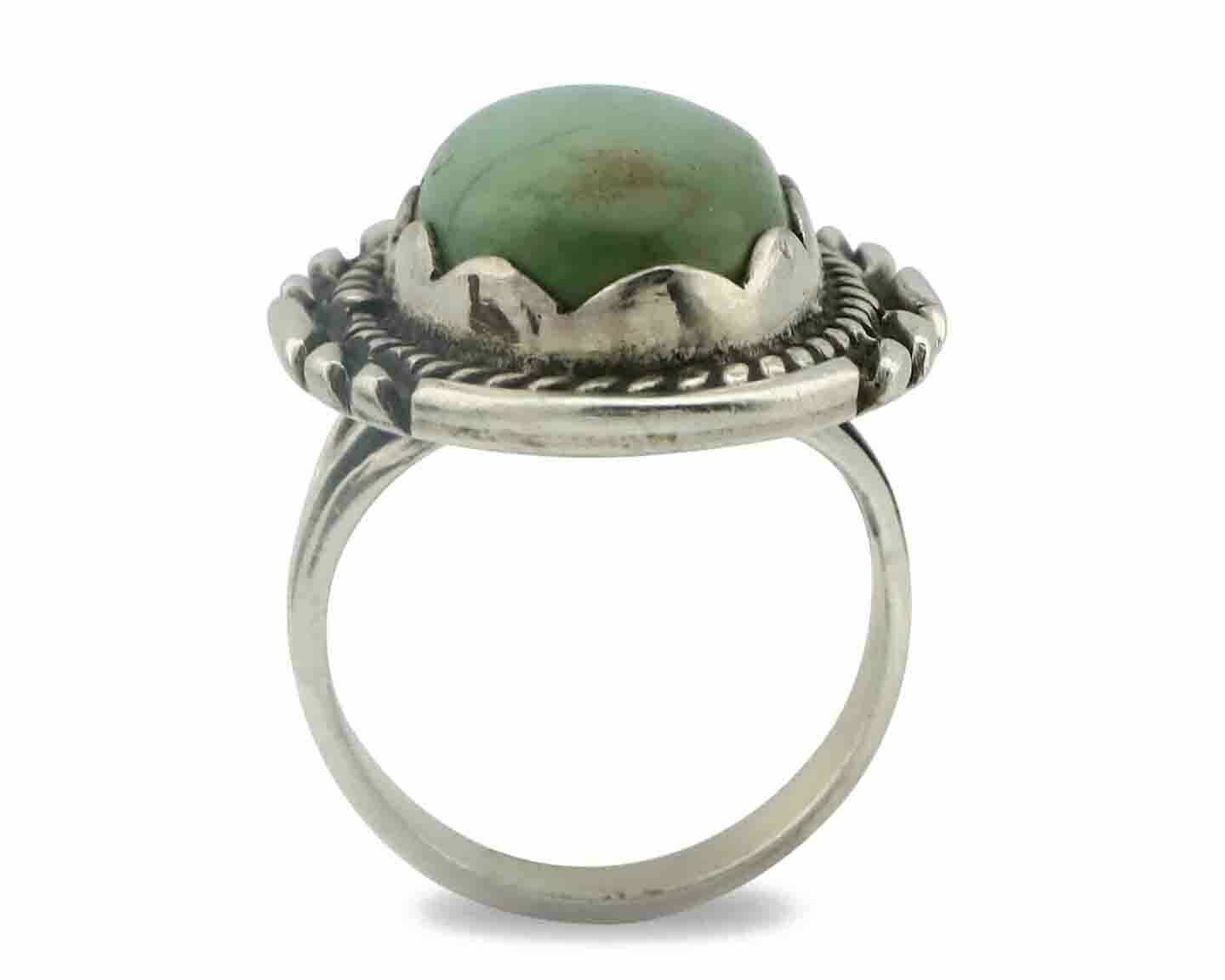 Navajo Ring .925 Silver Natural Uncolored Green Turquoise Signed Apache C.80's