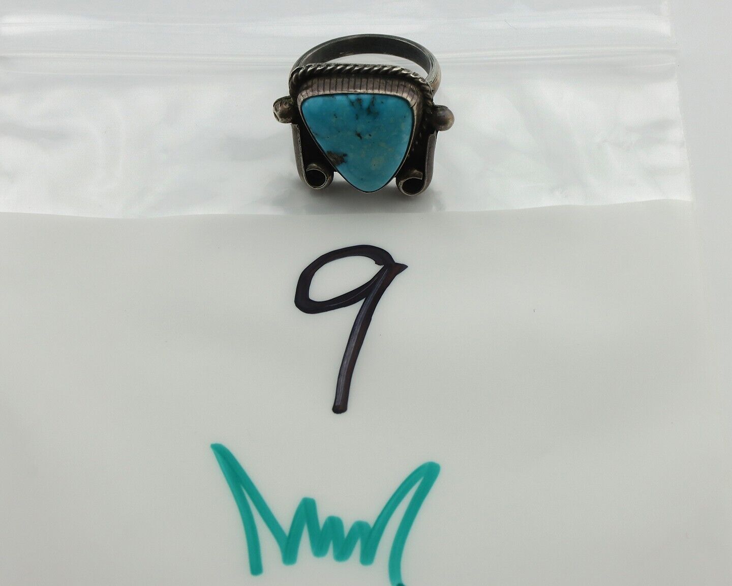Navajo Ring 925 Silver Morenci Turquoise Native American Artist C.80's