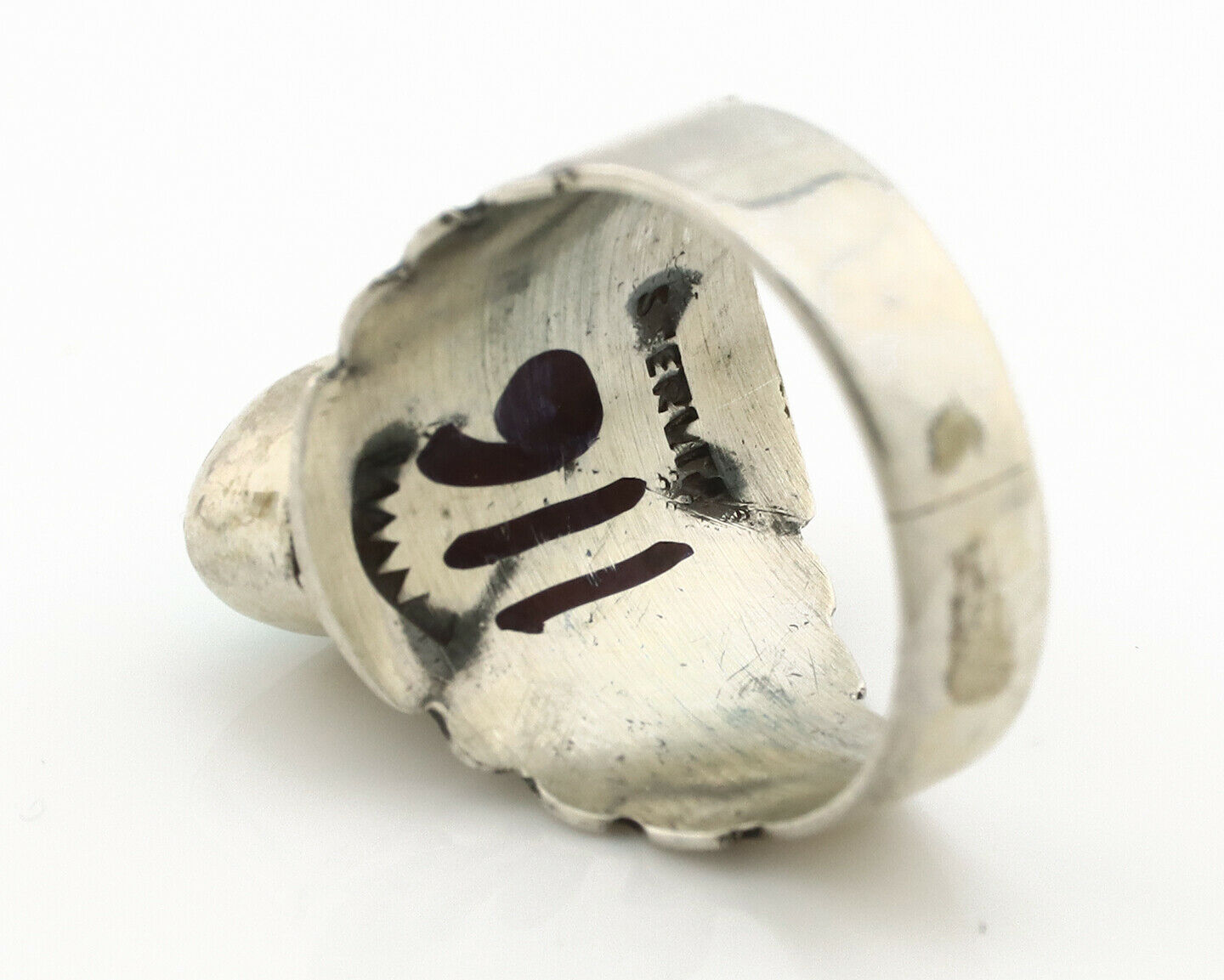 Navajo Ring .925 Silver Kingman Turquoise Artist Signed Apache C.80's