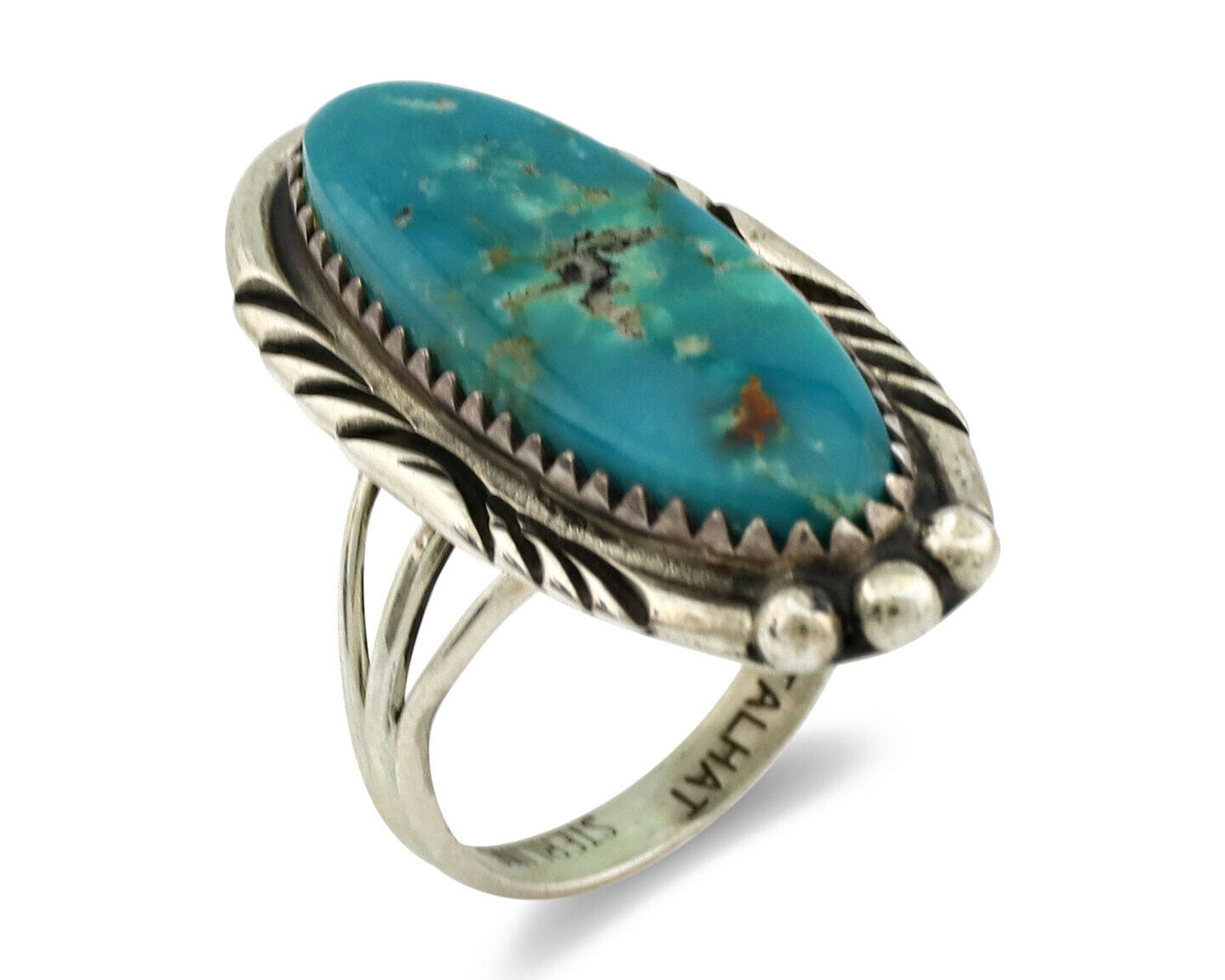 Navajo Ring .925 Silver Nevada Turquoise Native American Artist C.1980's