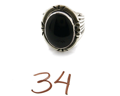 Women's Navajo Ring .925 SOLID Silver Hand Stamped Black Onyx Signed MP