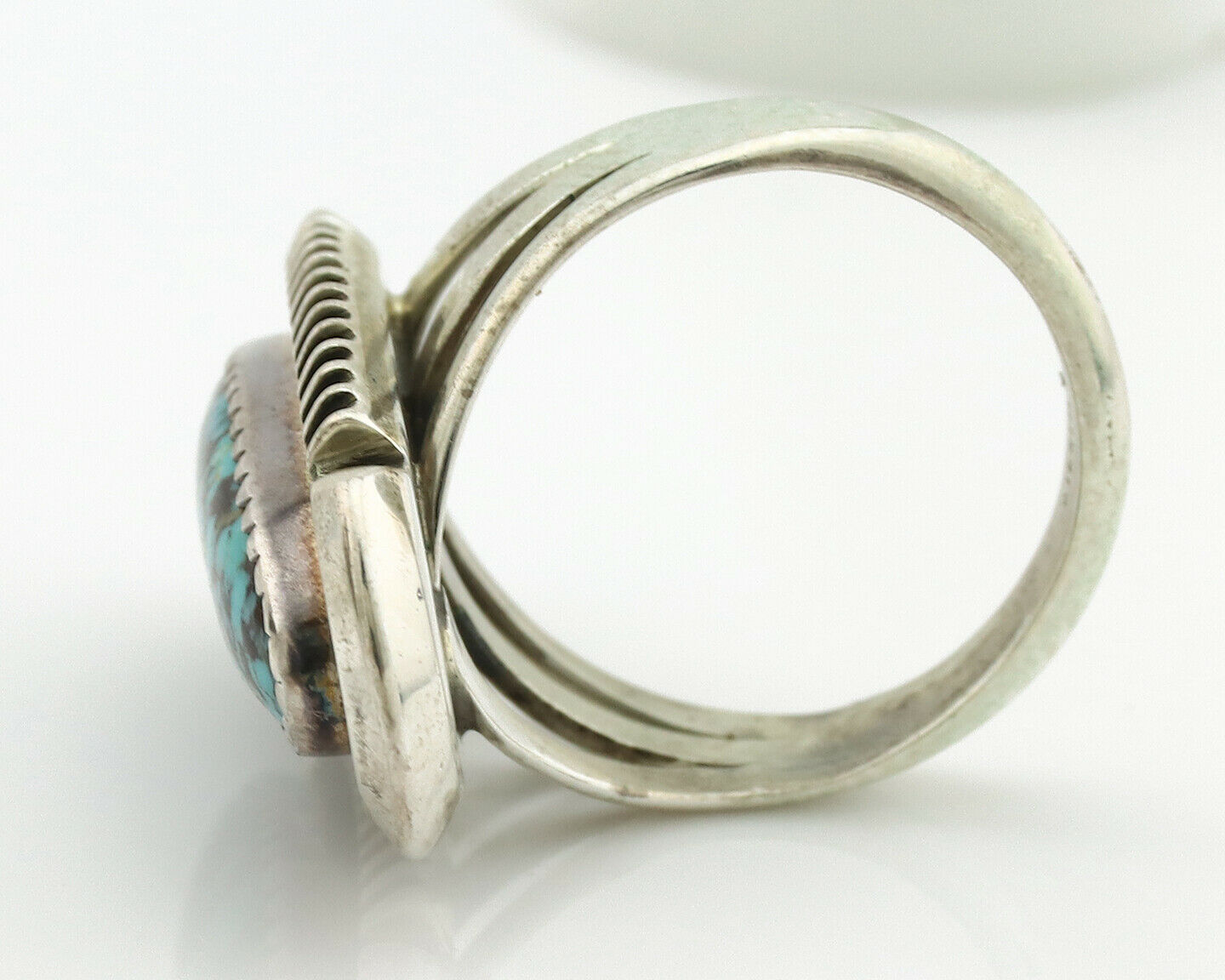 Navajo Ring .925 Silver Spiderweb Turquoise Artist Signed B C.1980's