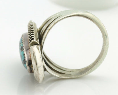 Navajo Ring .925 Silver Spiderweb Turquoise Artist Signed B C.1980's