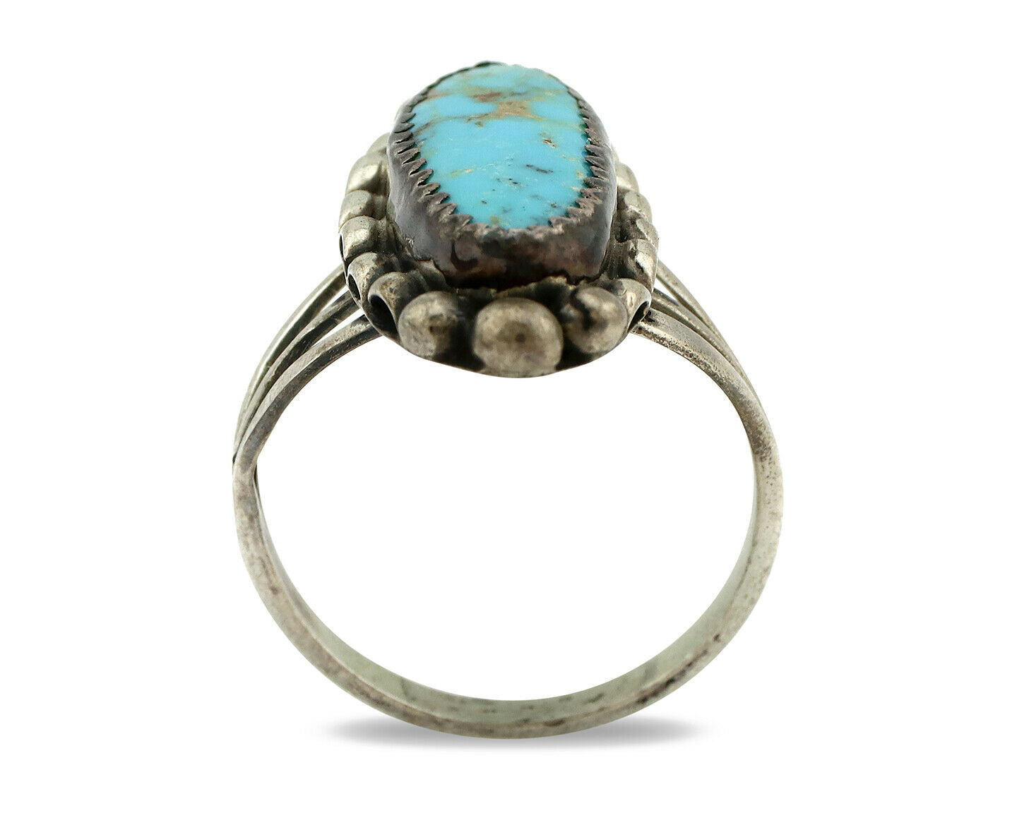Navajo Ring .925 Silver Natural Blue Turquoise Artist Signed SC C.80's