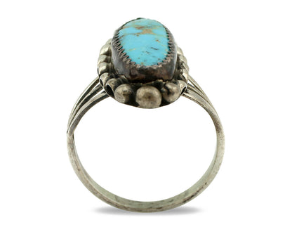 Navajo Ring .925 Silver Natural Blue Turquoise Artist Signed SC C.80's