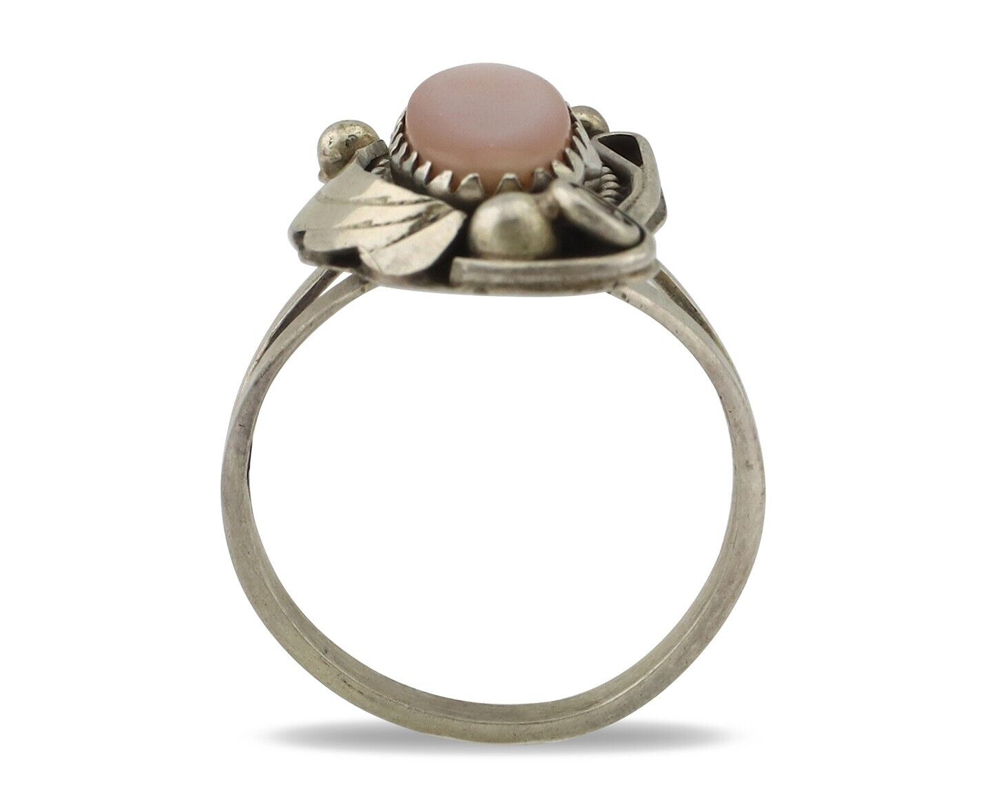 Navajo Ring .925 Silver Natural Pink Mussel Artist Signed Justin Morris C.80's