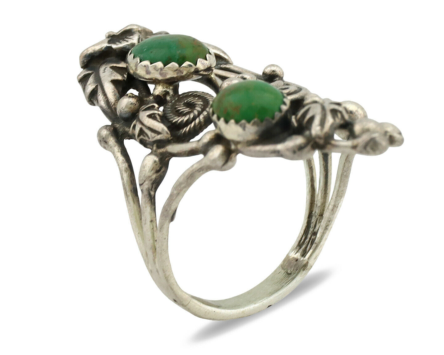Navajo Ring .925 Silver Green Southwest Turquoise Signed Prairie Fire C.80's