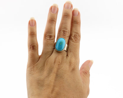 Navajo Ring .925 Silver Blue Turquoise Artist Signed C Montoya C.80's