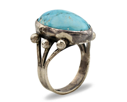 Navajo Ring .925 Silver Morenci Turquoise Native American Artist C80s