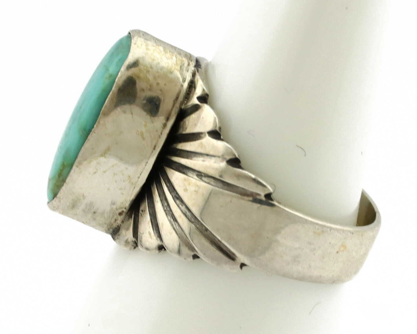 Navajo Ring .925 Silver Kingman Turquoise Artist Signed Apache C.80's