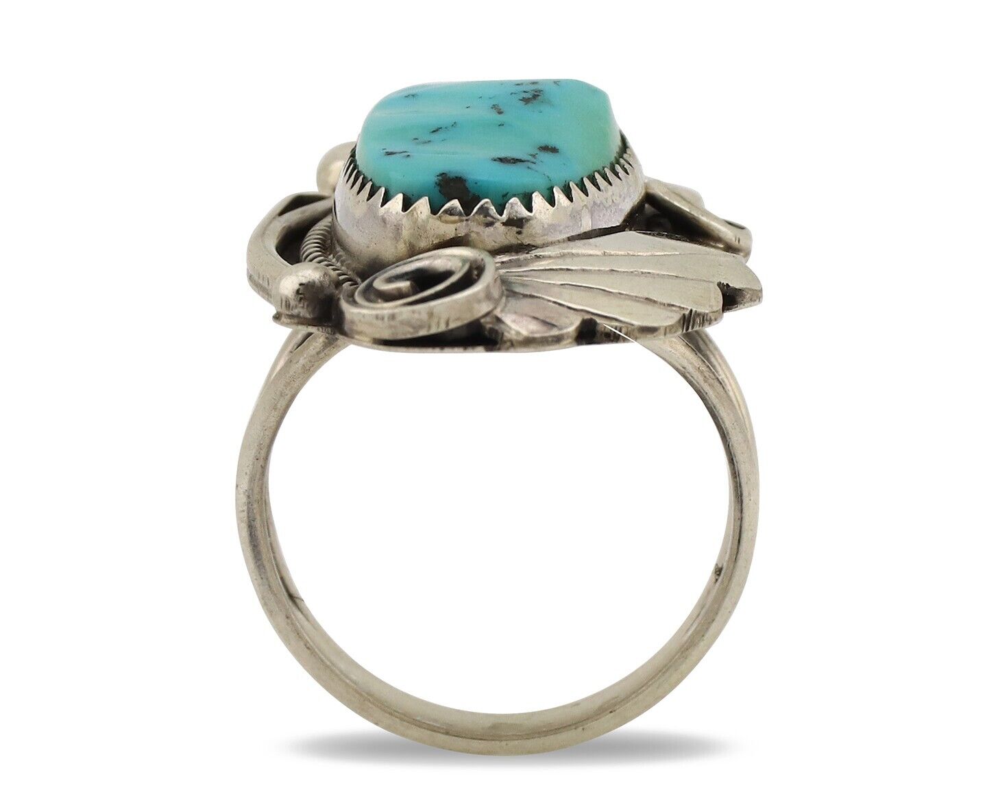 Navajo Inlay Band Ring 925 Silver Sleeping B Turquoise Signed Justin Morris C80s