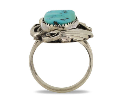 Navajo Inlay Band Ring 925 Silver Sleeping B Turquoise Signed Justin Morris C80s