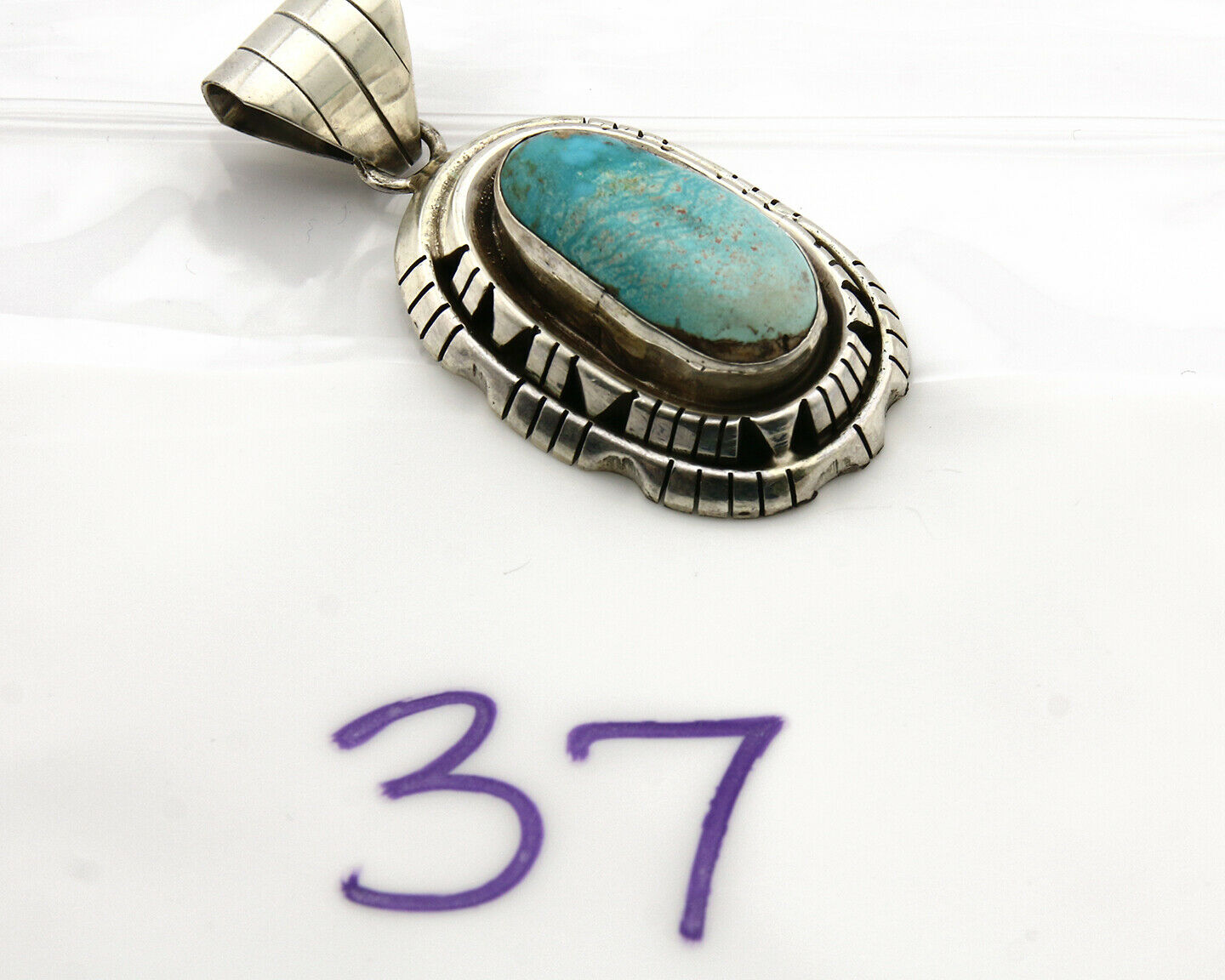 Navajo Pendant .925 Silver Blue Turquoise Signed Artist FT C.80's
