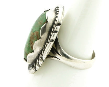 Navajo Ring .925 Silver Natural Uncolored Green Turquoise Signed Apache C.80's