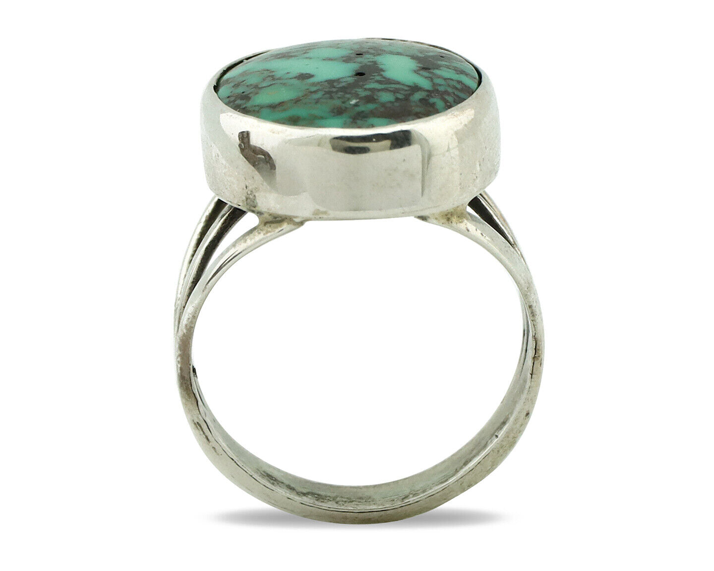 Navajo Ring 925 Silver Black Spiderweb Turquoise Native American Artist C.80's