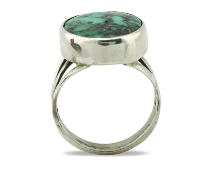 Navajo Ring 925 Silver Black Spiderweb Turquoise Native American Artist C.80's