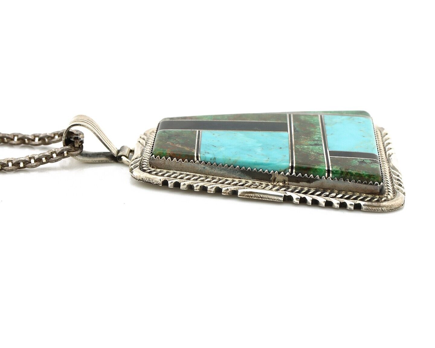 Navajo Necklace 925 Silver Turquoise & Onyx Artist Signed LTB C.80's