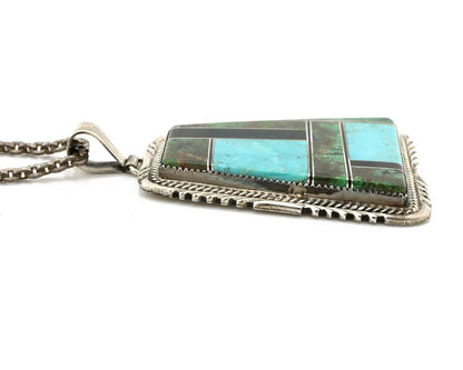 Navajo Necklace 925 Silver Turquoise & Onyx Artist Signed LTB C.80's