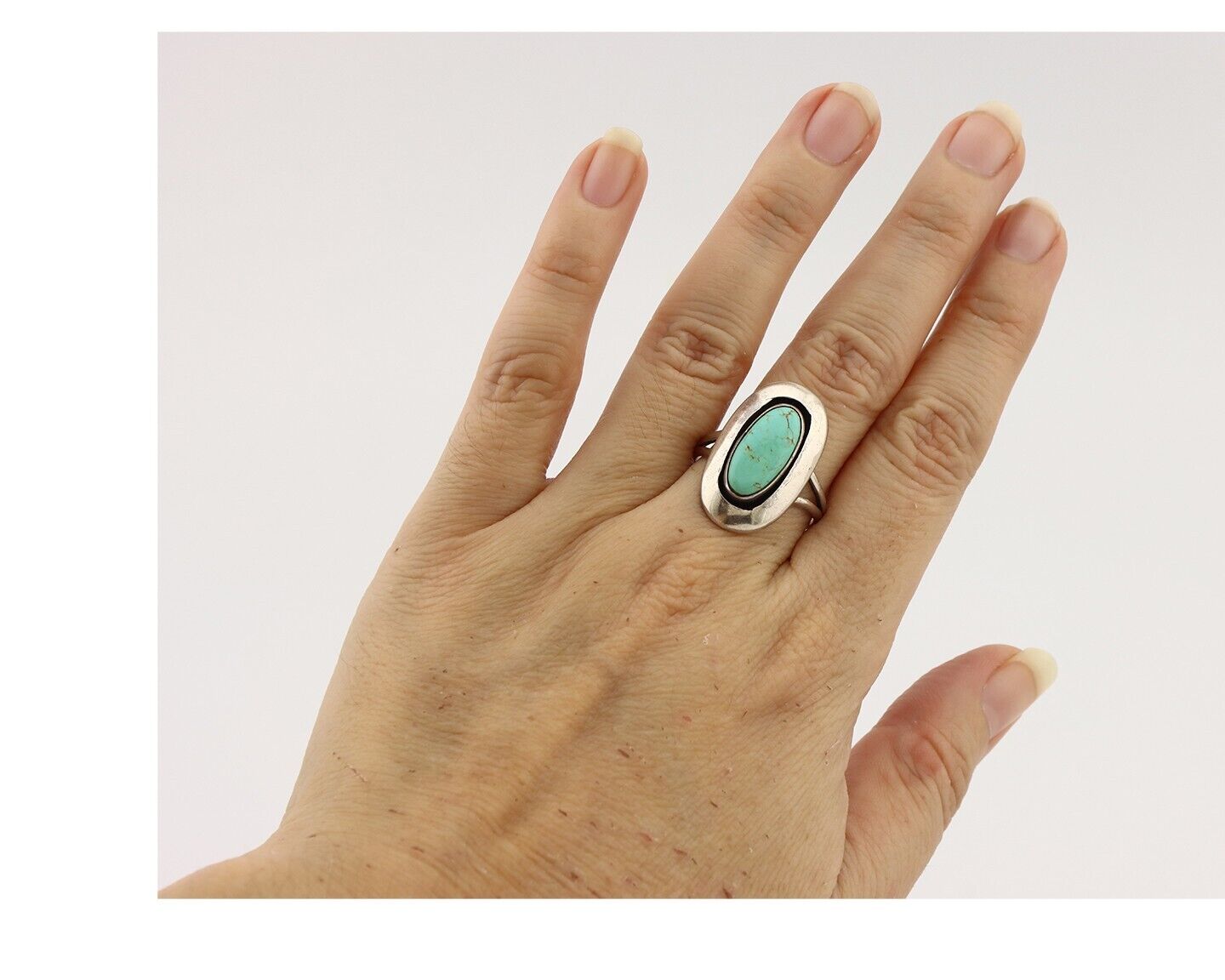 Navajo Ring 925 Silver Natural Blue Turquoise Artist Signed M Montoya C.80's