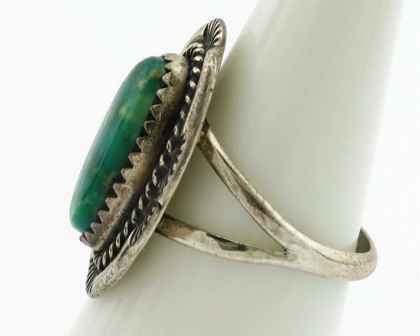Navajo Ring .925 Silver Green Turquoise Native American Artist C.1980's
