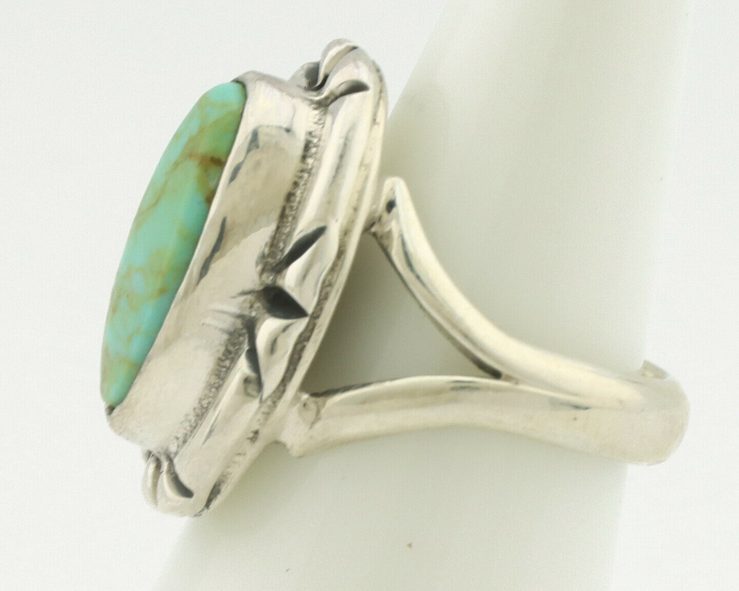 Navajo Ring .925 Silver Natural Mined Turquoise Artist Signed Gecko C.80's