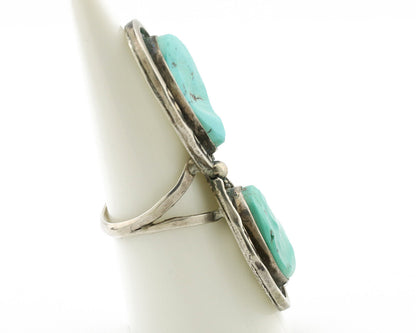 Navajo Ring .925 Silver Globe Turquoise Hand Stamped Native American Artist C80s