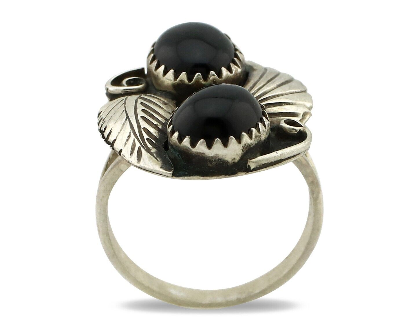 Navajo Ring 925 Silver Natural Mined Onyx Artist Signed T Thomas C.80's