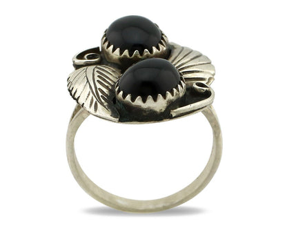 Navajo Ring 925 Silver Natural Mined Onyx Artist Signed T Thomas C.80's