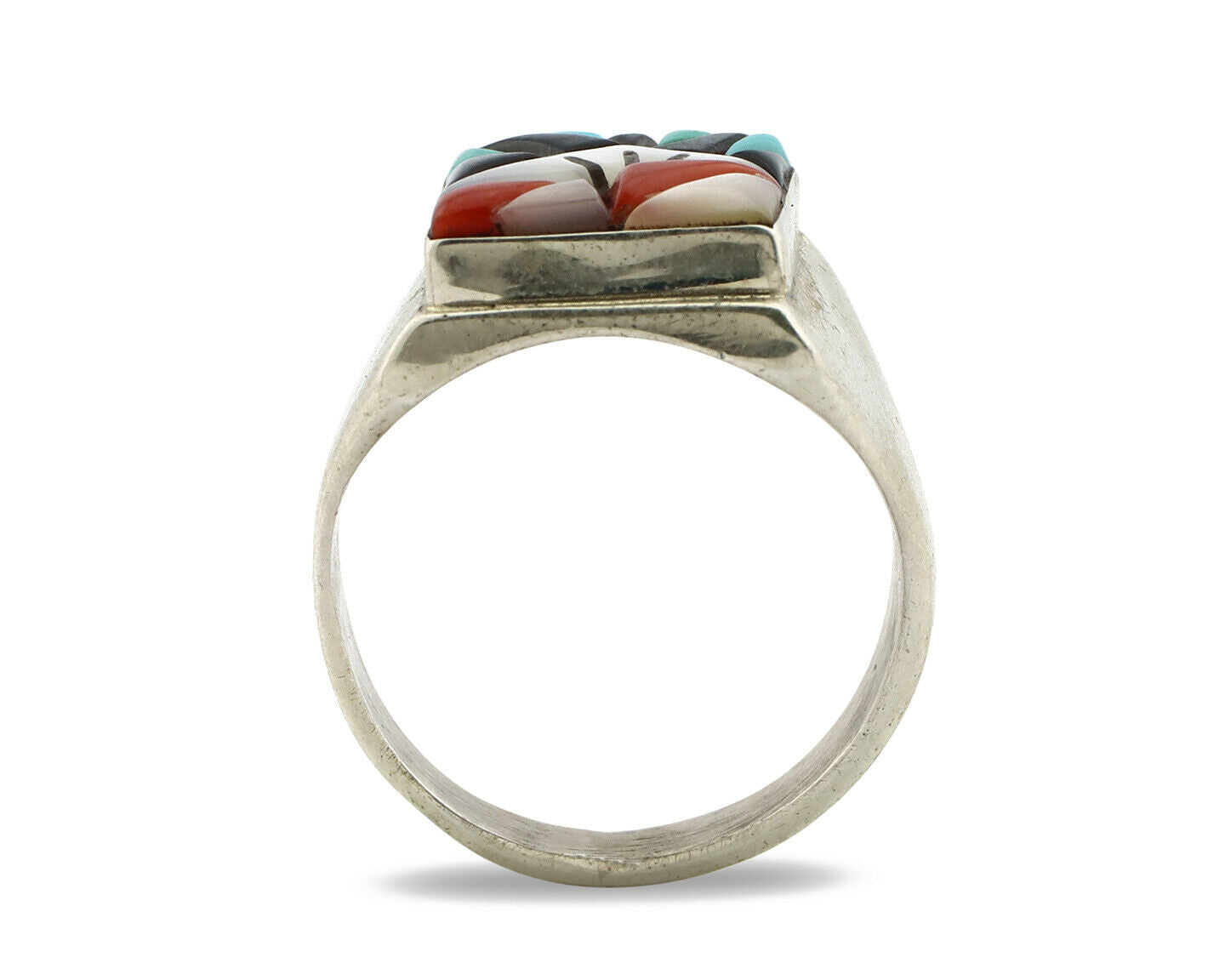 Zuni Ring .925 Silver Inlaid Gemstones Handmade Signed Artist LGL C.80's