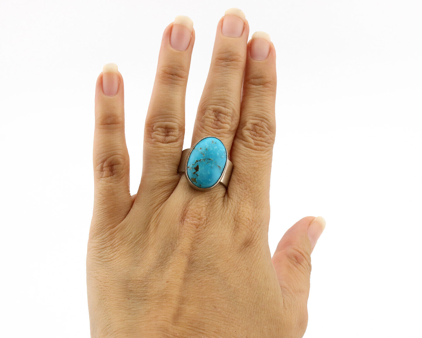 Navajo Ring .925 Silver Blue Turquoise Artist Signed C Montoya C.80's