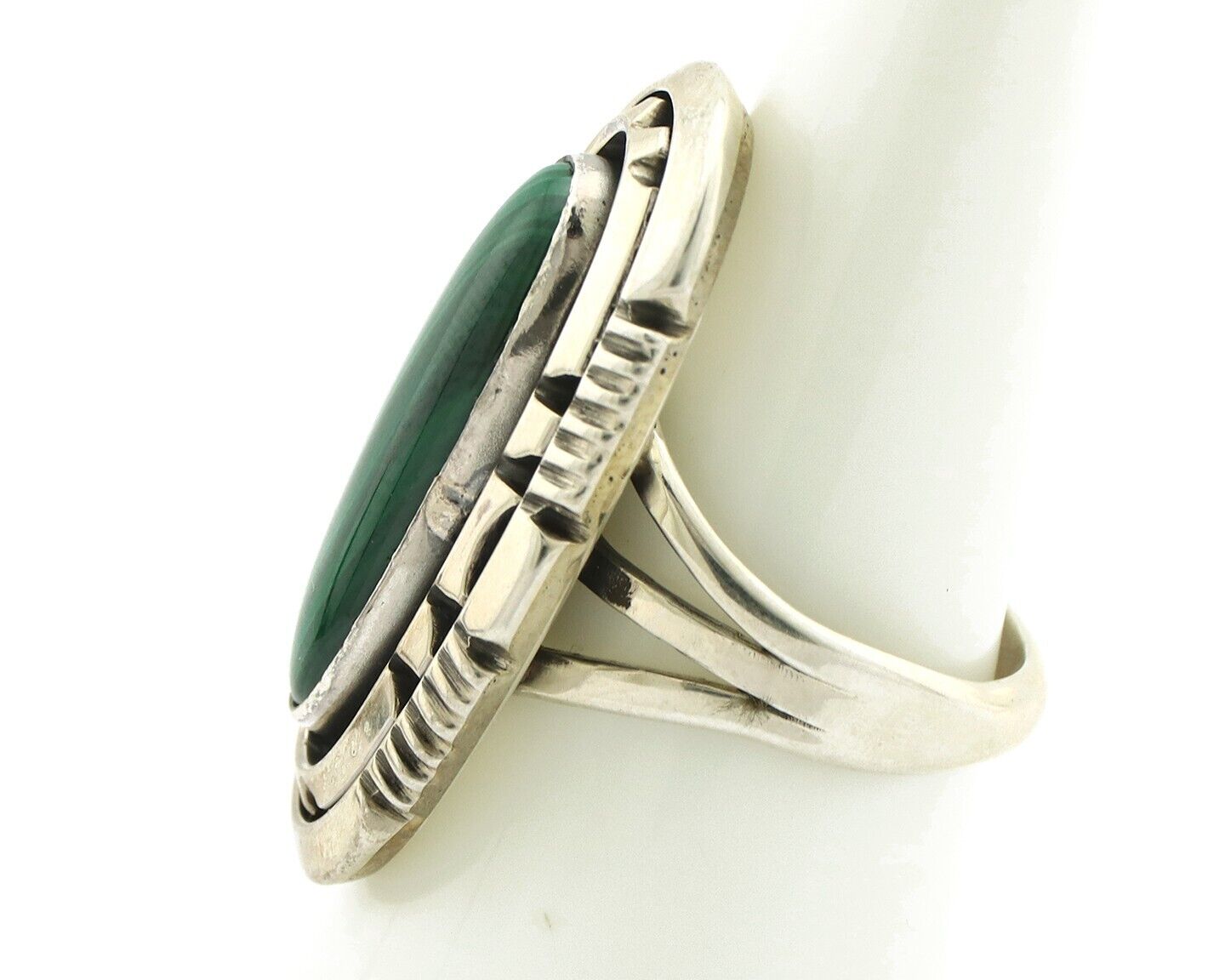 Navajo Ring 925 Silver Natural Malachite Artist Signed William Denetdale C.80's
