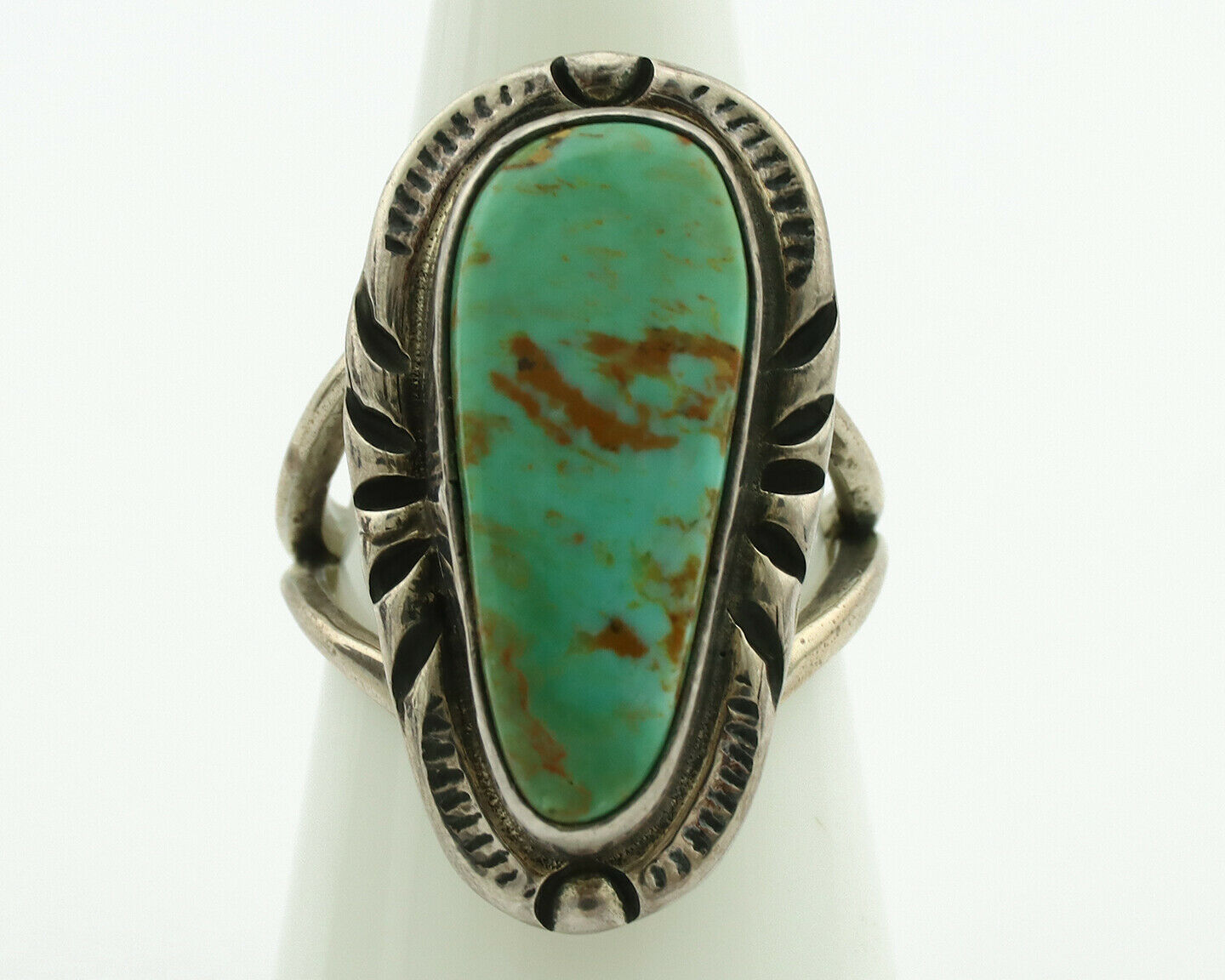 Navajo Ring .925 Silver Kingman Turquoise Artist Signed Gecko C.1980's