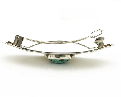 Navajo Hair Clip .925 Silver Spiderweb Turquoise Native American Barrette C.80's
