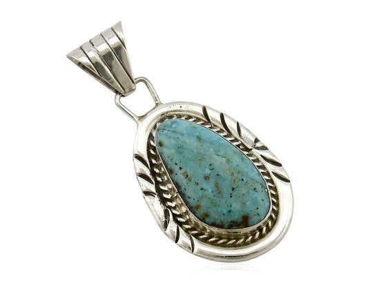Navajo Pendant .925 Silver Kingman Turquoise Signed Artist BS C.80's