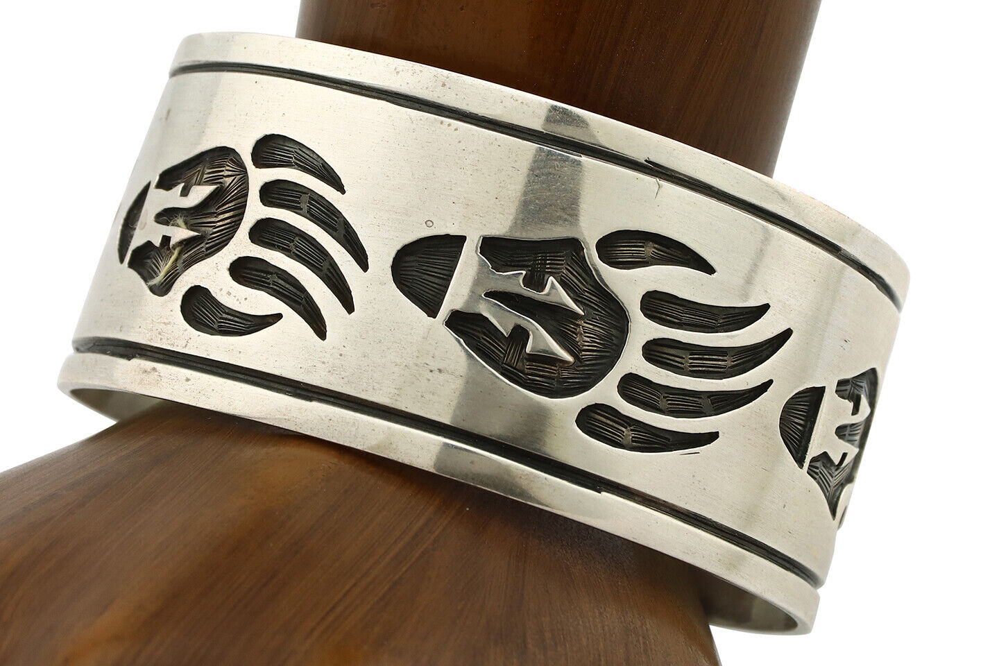 Navajo Bracelet .925 Silver Overlay Bagger Paw Signed Artist Native American C90