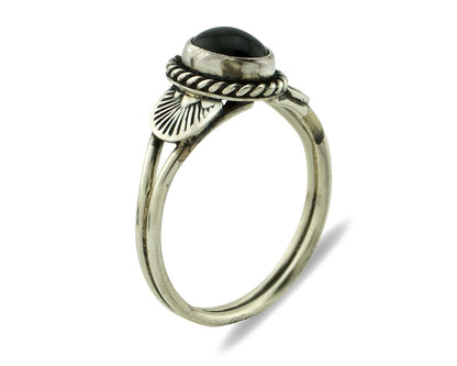 Navajo Ring 925 Silver Natural Mined Black Onyx Native American Artist C.80's