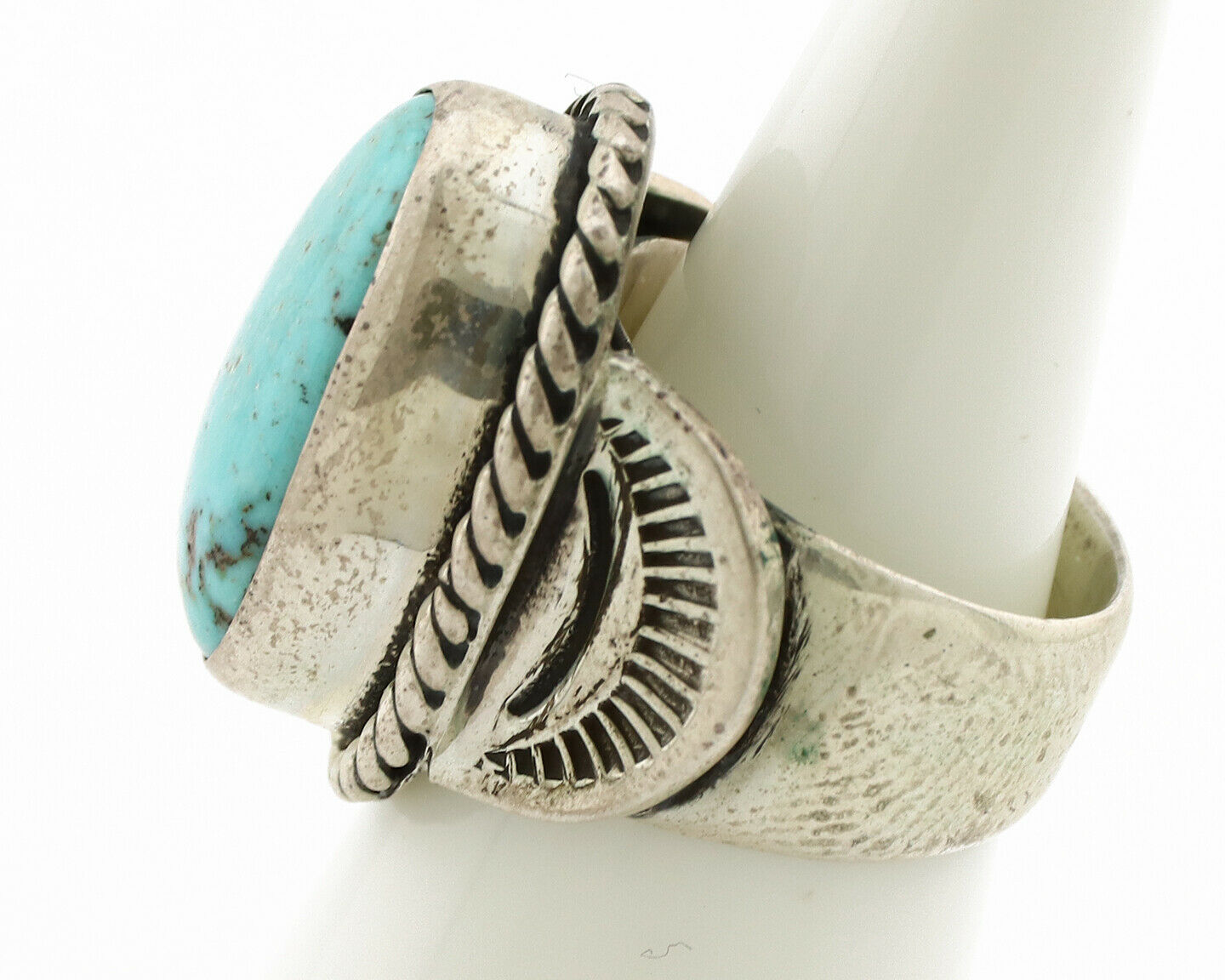 Navajo Ring .925 Silver Kingman Turquoise Artist Signed C Montoya C.80's