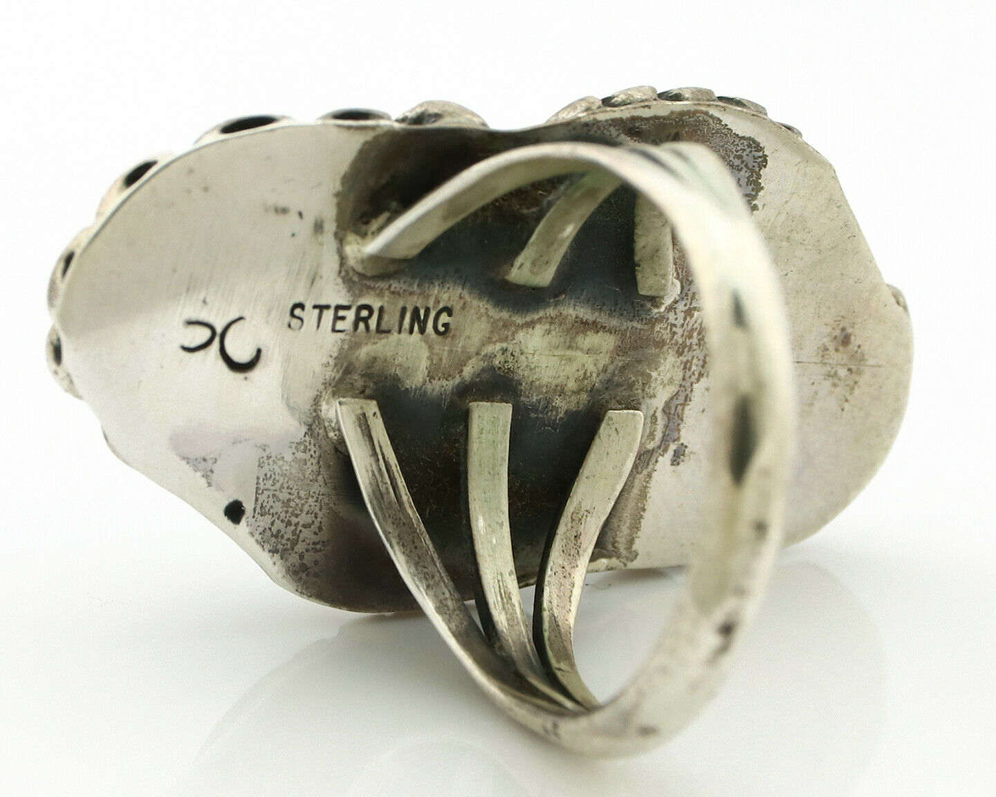 Navajo Ring .925 Silver Turquoise & Coral Artist Signed Thomas Singer C.80's