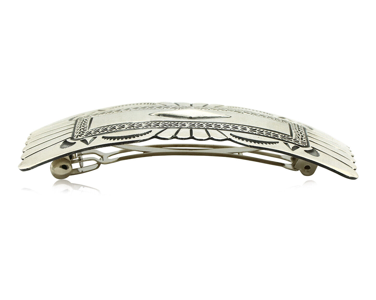 Navajo Hair Clip Barrette .925 Silver Hand Stamped Artist Signed Harold Tom C80s