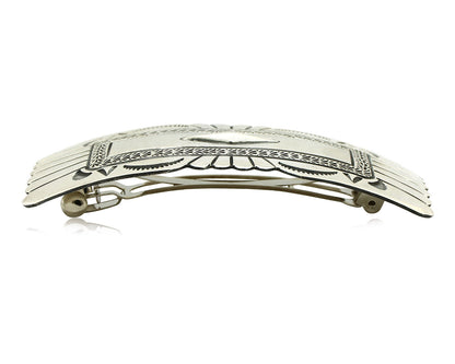 Navajo Hair Clip Barrette .925 Silver Hand Stamped Artist Signed Harold Tom C80s