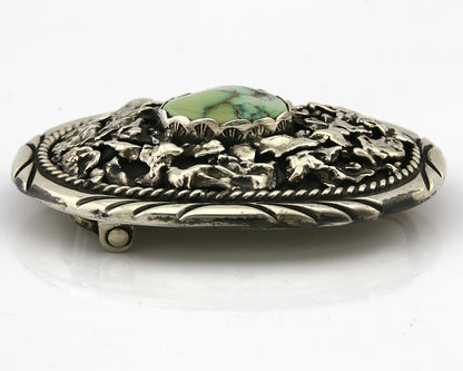 Navajo Belt Buckle .925 Silver Variscite Native Artist Signed C Montoya C.80's