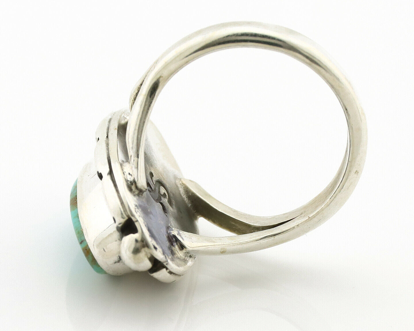 Navajo Ring .925 Silver Natural Mined Turquoise Artist Signed Gecko C.80's