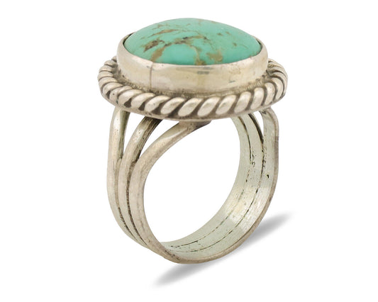 Navajo Ring .925 Silver Natural Kingman Turquoise Native American Artist C.1980s
