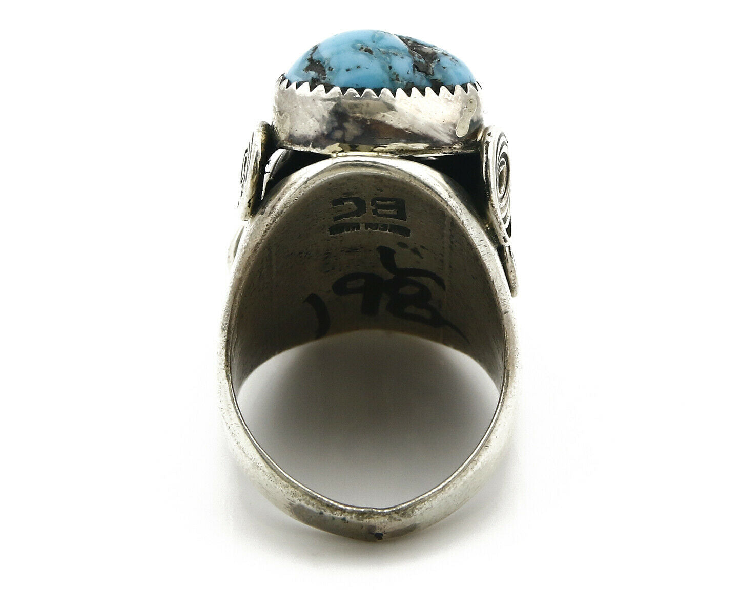 Zuni Ring .925 SOLID Silver Sleeping Beauty Turquoise Signed BC C.1980's